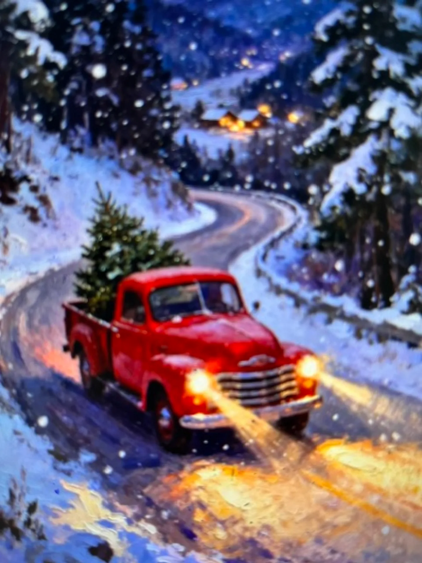 Small Red Car with Christmas Tree